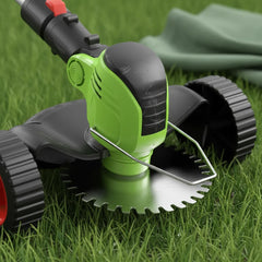 Virdena cordless 3-in-1 grass trimmer, brush cutter, and lawn edger with ergonomic handle and adjustable shaft for versatile yard work.