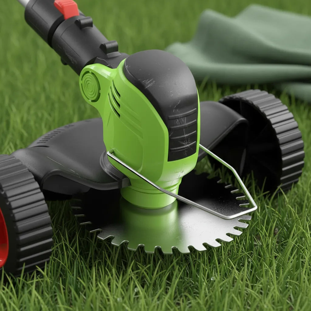 Virdena cordless 3-in-1 grass trimmer, brush cutter, and lawn edger with ergonomic handle and adjustable shaft for versatile yard work.